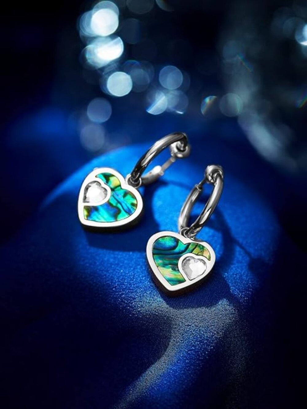 Aradoo Store Love Heart Abalone Shell Dangle Earrings